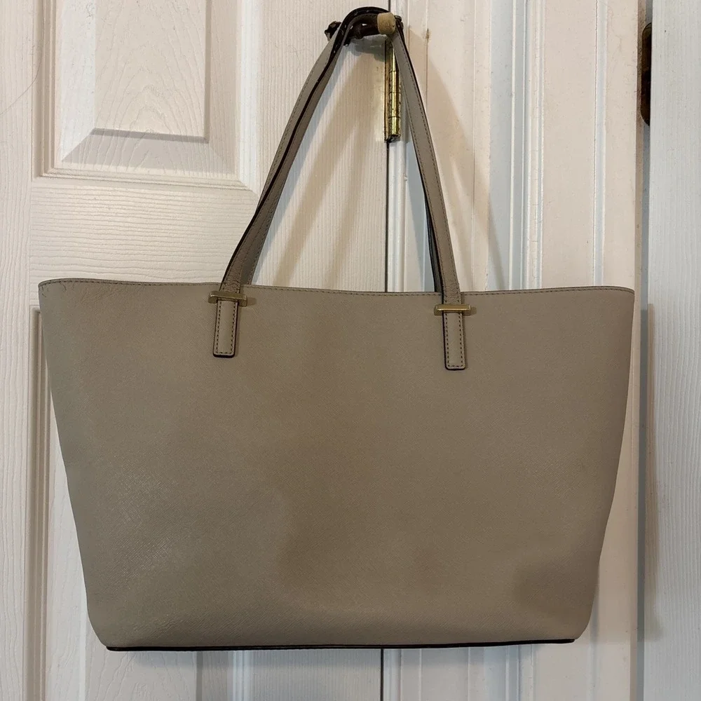 Kate Spade Beige Crossgrain Leather Large City Classic Zip Tote Handbag